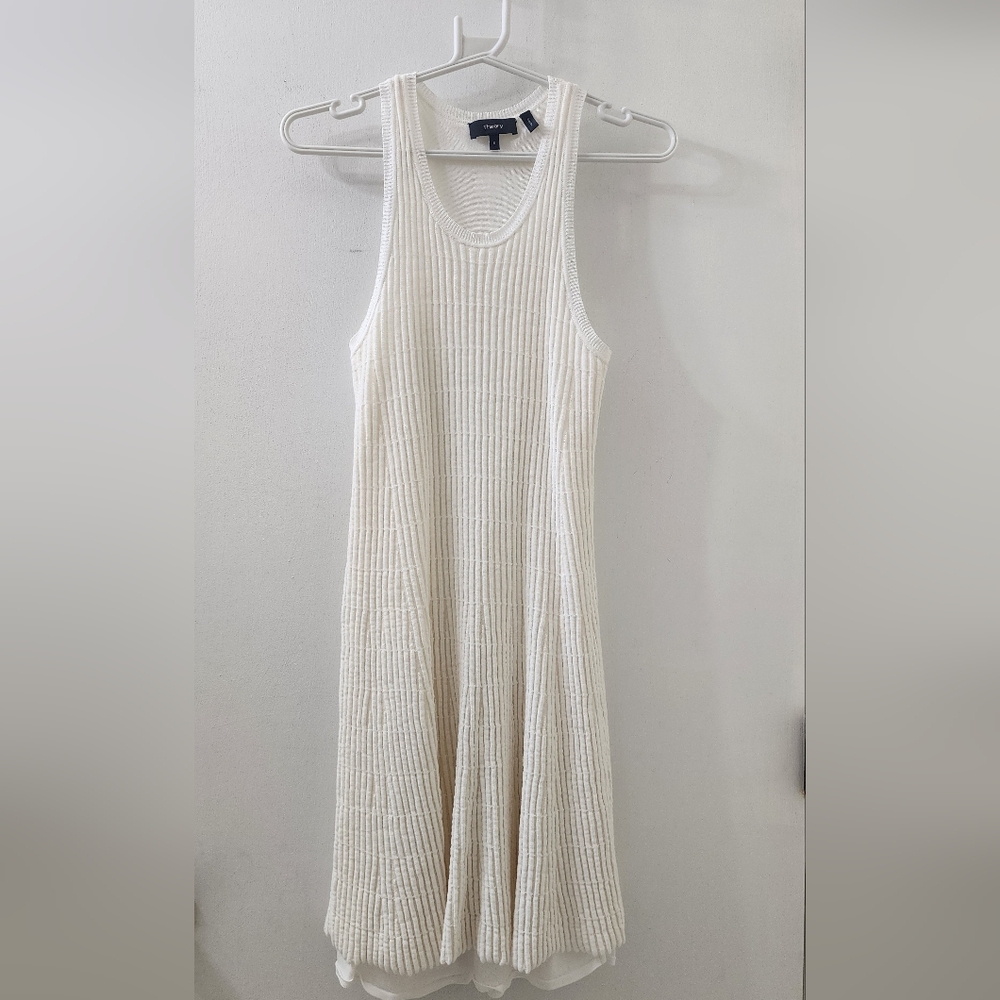 Theory Ribbed Knit Tank Dress in Cream, Size‎ Small.